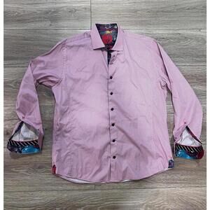 Au Noir Men’s Shirt Mozi Pink with Flip Cuff Floral Pattern, Size Small